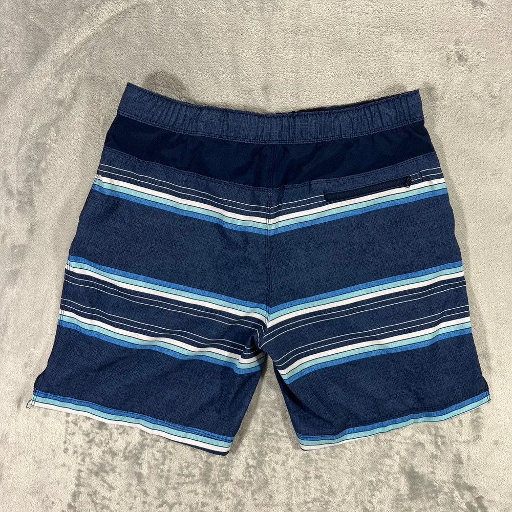 SPEEDO Swim Trunks Mens Large Blue Striped Board Shorts 7778275 Stretch